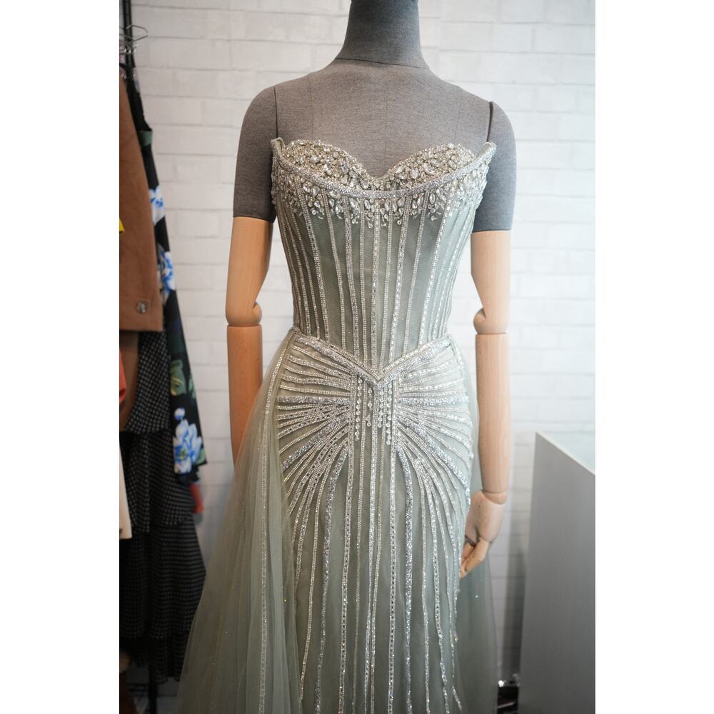 Ladivine CB158 Strapless Beaded Corset Prom Gown Formal Womens Sage Green Size 4 - Picture 6 of 8